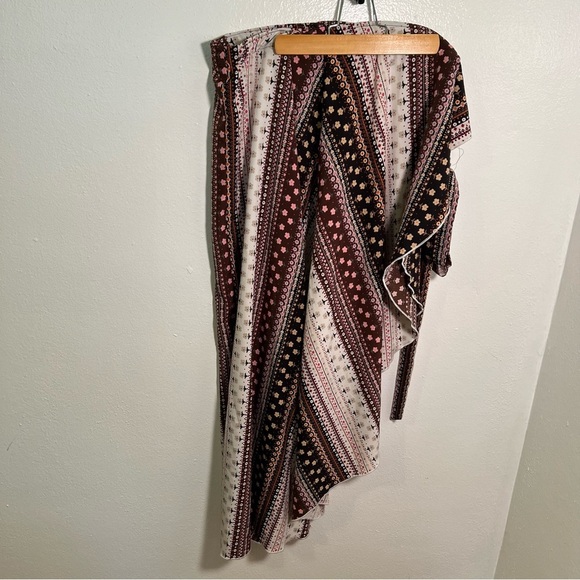 True Wrap Maxi Skirt Black Brown Floral Geometric Boho - Picture 3 of 10